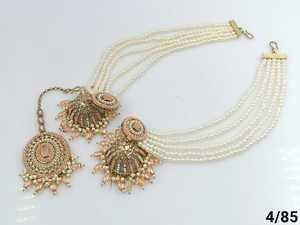 INDIAN MEHNDI POLISH TRADITIONAL and FASHIONABLE WITH PEARL EARRINGS and MANGTIKKA <b>SET</b> for WOMEN & <b>GIRLS</b> - Product Image 2