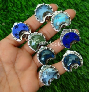 High Quality 925 Sterling Silver Fine Women's Jewelry <b>Moon</b> Shape Original Mix Gemstone <b>Ring</b> Gifts for Christmas Weddings - Product Image 1