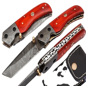 มีดดามัสกัสที่กำหนดเองที่ทำด้วยมือที่สวยงามซับล็อคมีดพับบิดรูปแบบ (Smk1259) - Product Image 1