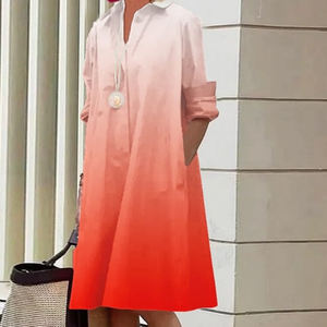 منتج خريفي أنيق وعصري جديد رقصة البولكا دوت ، فستان متوسط الطول بأكمام طويلة وياقة - Product Image 3