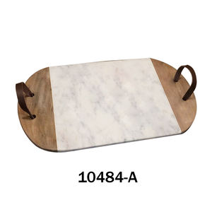 Plateau de service en marbre avec poignée en cuir Plateau de serveur plat en marbre blanc bon marché pour la maison et les hôtels Nouvelle arrivée - Product Image 2