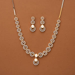 Women's Cubic Zirconia Pearl Necklace with 2-Tone Rhodium Plating Fashionable Mehndi Style for Girls - Product Image 1