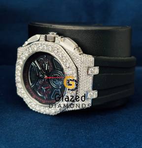 Hip Hop style Iced Out Moissanite Diamond Studded Multi <b>Chronograph</b> Watch For Men With Custom Black Silicon Belt - Product Image 4