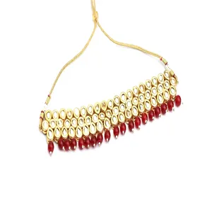 Ensemble de bijoux de mariée vintage Kundan pour femmes, collier plaqué or avec boucles d'oreilles et Maang Tikka orné de pierres en zircon - Product Image 2
