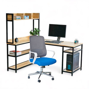 Escritorio Esquinero en Forma de L Contemporáneo con Estanterías Integradas y Silla Giratoria de Malla CB68203 para Dormitorio de Doble Uso - Product Image 1