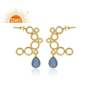 ต่างหูพลอยคาลซิโดนีธรรมชาติชุบทอง18K ทำจากเงินสเตอร์ลิง - Product Image 2