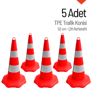 ชุดกรวยจราจร TPE 5 ชิ้น ขนาด 52 ซม. วัสดุยางน้ำหนักเบาสะท้อนแสงสองชั้น พร้อมแถบสะท้อนแสงสำหรับเตือนการจราจร - Product Image 1