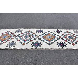 Respaldo de látex ecológico de estilo tradicional blanco y azul de lana turca vintage - Product Image 4