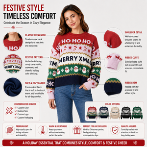 Women's Oversized Christmas <strong>Jumper</strong> Knitwear <strong>Red</strong> White <strong>Green</strong> <strong>Striped</strong> Snowman Pattern Ugly Christmas Sweater Custom Manufacturer - Product Image 4
