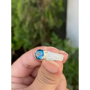 Anillo de Topacio Azul de Londres Natural, Plata de Ley 925, Joyería Fina Hecha a Mano, Proveedor Mayorista de Piedras Preciosas - Product Image 2