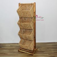 Panier pliable en jacinthe d'eau fait main au design moderne avec support en bois, portable pour la cuisine, le salon, le rangement et la décoration intérieure