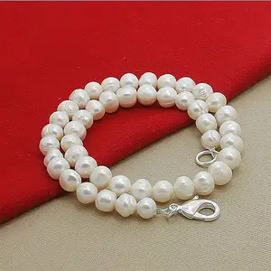 Factory Wholesale Lustrous Glamour 925 Silver Plated White Pearl Necklaces Chains for Women Fashion Jewelry Gifts OEM Customized