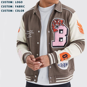 Blouson universitaire homme en toile à col montant avec logo personnalisé de haute qualité, doublure polaire, style bomber streetwear, imperméable, pour l'hiver et le printemps - Product Image 5