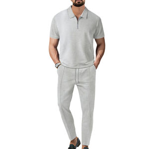 Vêtements pour hommes Nouveaux styles Ensemble d'été décontracté deux pièces pour hommes Couleur unie Pantalon à fermeture éclair à manches courtes Ensemble respirant pour hommes 2026 - Product Image 6