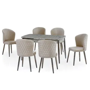 Home Fashion Dining Table Modern Stainless Steel Dinner Table with Chairs for Living Room Dining Table Set