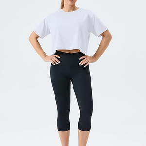 Último diseño mujeres en blanco 100% algodón estirable Crop Tops mujeres recortadas camisetas - Product Image 5