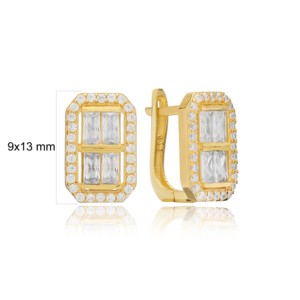 Rectangle Round and Baguette Stone Trendy <b>Back</b> <b>Earrings</b> Turkish Handmade Wholesale 925 Sterling <b>Silver</b> Jewelry - Product Image 2