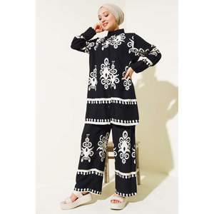 Ensemble 2 Pièces Ethnique Viscose à Motifs Noir - Product Image 4