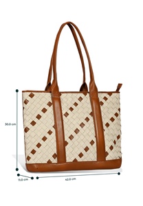 Bolso de mano trenzado Beige y marrón de lujo para mujer, logotipo personalizado, cierre de cremallera, precio al por mayor, bolsos de cuero de primera calidad - Product Image 2