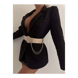 Ceinture élastique tissée pour femme avec boucle à chaîne, ceinture pour veste, ceinture pour chemise, ceinture pour robe - Beige - Product Image 1