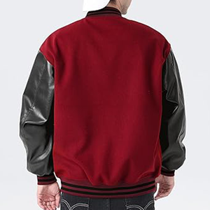 Blouson Bomber Varsity Homme avec Manches en Cuir, Col Montant, Broderie Frontale, Réversible, Style Streetwear, Vente en Gros - Product Image 4