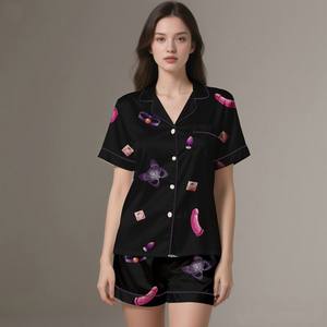 Breathable Soft Silk Satin Luxury Adult Sleepwear 2-Piece Pajamas <b>Set</b> Long/<b>Short</b> Sleeve Options Custom Logo Branding Available - Product Image 2