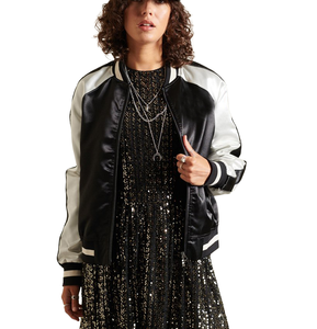 Veste en satin pour femme 2026, haute qualité, 100 % polyester, impression de logo personnalisée, nouveau design avec col montant et décoration appliquée - Product Image 1