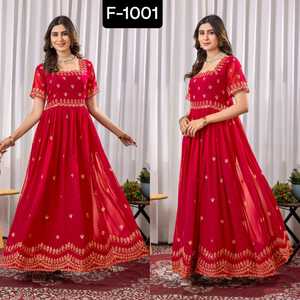 ชุดประจำชาติอินเดียปักลายดอกไม้ด้วยเลื่อมซาริสไตล์ anarkali พร้อมใส่ชุดแฟนซีสำหรับผู้หญิง - Product Image 4