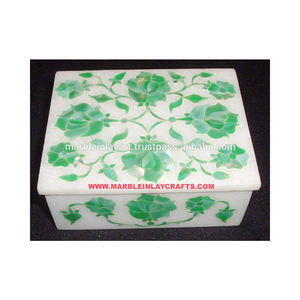 Boîtes cadeaux décoratives en marbre blanc pur 100%, faites à la main, polies en nacre verte pour la décoration de la maison - Product Image 1