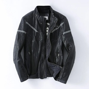 แจ็กเก็ตผ้าใบหนังแกะแท้สำหรับผู้ชายสำหรับฤดูใบไม้ร่วงฤดูหนาวเสื้อโค้ทบอมเบอร์ตกแต่งด้วยขนสัตว์เสื้อแฟชั่นนักขี่จักรยานผักสีแทน - Product Image 1