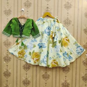 Shoryam - Lehenga Choli Étnico Verde para Niñas, Largo hasta el Suelo, Listo para Usar, de Poliéster |   Venta al por Mayor de Ropa para Niñas de Calidad de Exportación - Product Image 2