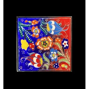 Murales de pared de cerámica con patrón floral y tulipán turco Iznik de 4x4 pulgadas pintados a mano #30 - Product Image 1