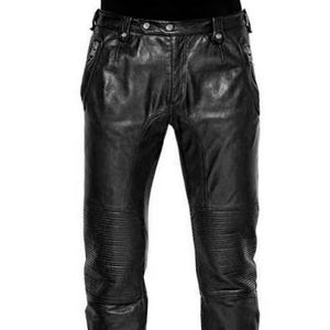 Pantalon en cuir léger et droit de qualité supérieure, longueur standard, tissu à séchage rapide, style décontracté avec fermeture boutonnée - Product Image 1