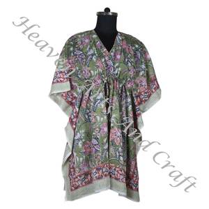 100% algodón Mujer ropa de dormir bloque de mano impreso Kaftan vestidos KFCS161 peso ligero mujeres Casual ocasión desgaste corto caftán vestido - Product Image 3