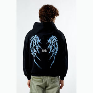 OEM Factory Men's Oversized Heavyweight Cotton <b>Zip</b>-<b>up</b> Hoodie Custom Logo Front Embroidery Black Zipper for Winter Digital - Product Image 4