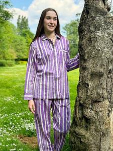 Conjunto de pijama de algodón de lujo de calidad de exportación para mujer, camisola ligera, pantalones largos para comodidad de ajuste relajado para exportación - Product Image 2