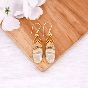 Pendientes de Lujo con Gema de Jaspe Abeja, Pendientes para Mujer Hechos a Mano en Latón con Baño de Oro, Joyería con Piedras Curativas - Product Image 2