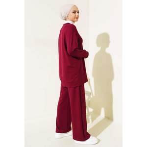 ชุดเสื้อรัดกระดุมหน้า2ชิ้นสีแดงม่วง - Product Image 4