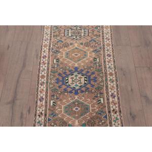 Turkish Vintage Small Rug 1.9x3.8 ft, <b>Brown</b> Southwestern Rug <b>Wool</b> - Product Image 3