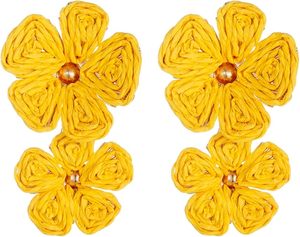 Pendientes personalizados de rafia y margaritas, pendientes tejidos a mano de rafia con flores exageradas, pendientes coloridos de rafia con sol y flores - Product Image 1