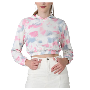 Venta al por mayor de buena calidad invierno Fitness Crop Top Sudadera con capucha nuevo diseño impreso tejido Tie Dye Techniques - Product Image 1