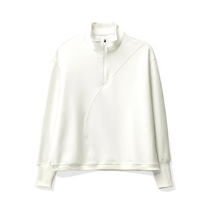 เสื้อสเวตเตอร์แบบมีซิปครึ่งแขนเสื้อสเวตเตอร์ขนแกะตัดสบายคอเสื้อมีซิปกระดุมและขอบเสื้อคอตตอนคุณภาพสูง - Product Image 1