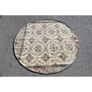 Traditional Beige Brown Wool <b>Rug</b> with Latex Backing Classic Vintage Turkish Style 5.5'x5.5' for Teen Rectangle <b>Hallway</b> Pattern - Product Image 1