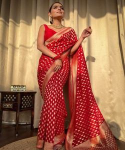 MORDEN BLEU CLAIR LICHI SOIE JACQUARD TRAVAIL SAREE AVEC CHEMISIER NON COUDU USAL WEAR CAUSAL PRIX DE VENTE ENTIER VÊTEMENT ETHNIQUE - Product Image 2