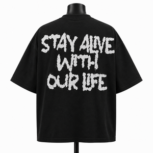 เสื้อยืดโอเวอร์ไซส์สีดำ พิมพ์ลาย แขนสั้น คอกลม สไตล์สตรีท ผู้ชาย ผ้าคอตตอนเจอร์ซีย์ เสื้อยืดลายกราฟิก - Product Image 2
