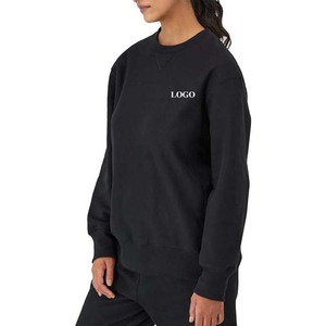 Sweatshirts à capuche respirants grande taille pour femmes, sweatshirts avec logo personnalisé, col rond brodé de couleur noire, nouvel arrivage automne hiver - Product Image 3