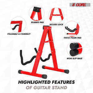 5 Core Guitar Stand 2 Pack A Frame w Soft <b>Foam</b> Arm Non Slip Rubber for Acoustic <b>Electric</b> Bass - Product Image 5