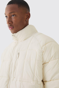Manteau matelassé à col entonnoir en duvet écru coupe-vent personnalisé polyester hiver chaud extérieur veste à bulles pour hommes vente en ligne - Product Image 6
