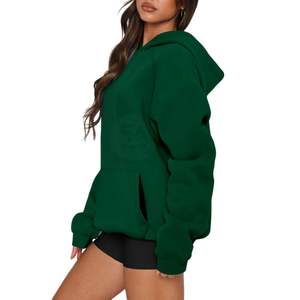 Sudadera con Capucha Verde Oscuro, Hombros Caídos, Manga Larga, Color Sólido, Sudadera con Logotipo de Marca Personalizado, Sudadera de Forro Polar para Chicas - Product Image 3