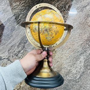 Nautical Handmade Brass Armillary Sphere Globe 10.7" Tall Antique World Map with Orange Color, <b>Rotating</b> <b>Desk</b> for Home & Office - Product Image 4